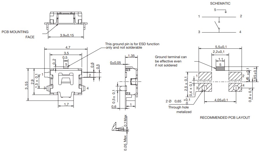 C&K Switches PTS840 SMT Side Actuated Tactile Switches